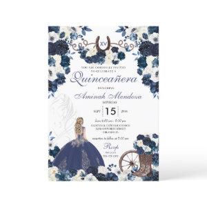 Navy Blue Western Charra Floral Boots Quinceañera