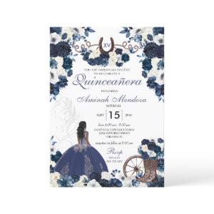 Navy Blue Western Charra Floral Boots Quinceañera