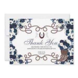 Navy Blue Western Horse Quinceanera Thank You Card