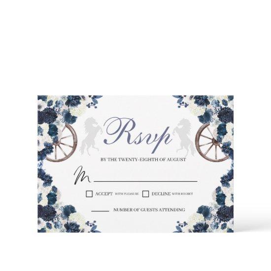 Navy Blue Western Quinceanera RSVP Card