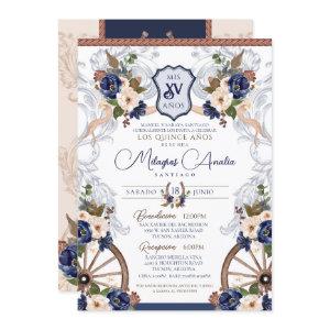 Navy Blue White Elegant Baroque Charro Quinceanera