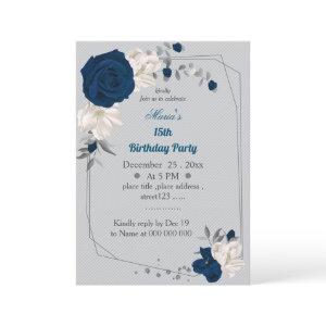 navy blue & white flowers geometric birthday