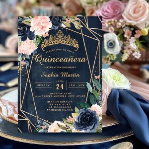 Navy Blush Floral Butterfly Geometric Quinceanera
