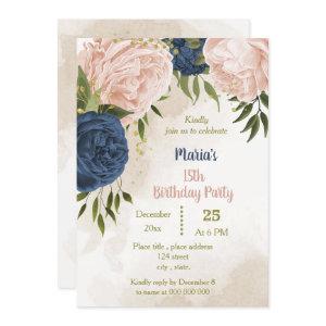 navy blush flowers green leaves birthday
