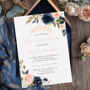 Navy Blush Rose Gold Quinceanera  Foil