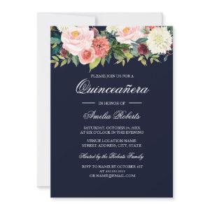 Navy Botanical Watercolor Floral Quinceanera