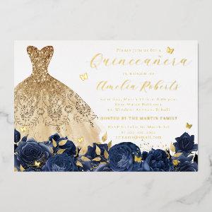 Navy Dress Gold Butterfly Elegant Floral Foil