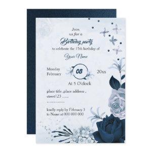 navy &dusty blue flowers birthday