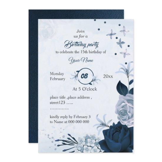 navy &dusty blue flowers birthday