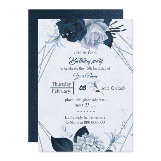 navy &dusty blue flowers geometric birthday