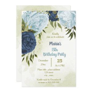 navy dusty blue flowers green leaves birthday