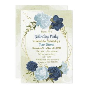 navy dusty blue flowers green leaves birthday
