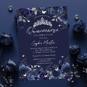 Navy Enchanting Floral Butterfly Quinceanera Foil