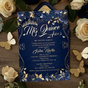 Navy Floral Garden Gold Mis Quince Quinceanera  Foil