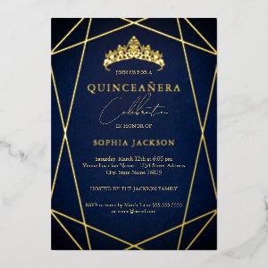 Navy Geometric Gold Elegant Quinceanera Foil