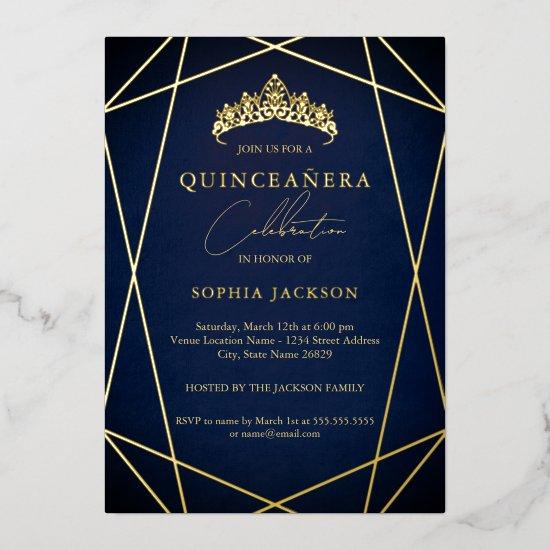 Navy Geometric Gold Elegant Quinceanera Foil