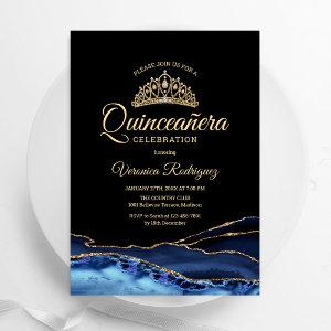 Navy Gold Black Agate Marble Quinceanera