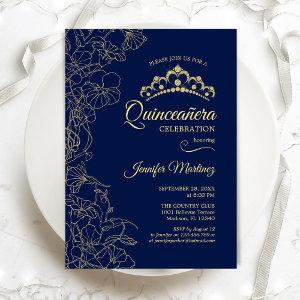 Navy Gold Floral Quinceanera Party