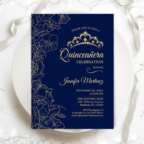 Navy Gold Floral Quinceanera Party