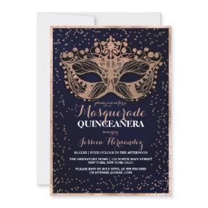 Navy Gold Glitter Confetti Masquerade Quinceañera