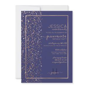 Navy Gold Glitter Confetti Side Quinceañera