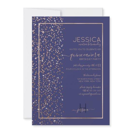 Navy Gold Glitter Confetti Side Quinceañera
