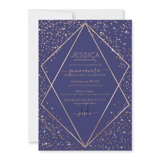 Navy Gold Glitter Confetti Terrarium Quinceañera