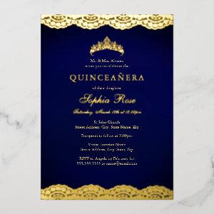 Navy Gold Lace Tiara Quinceanera Foil Foil