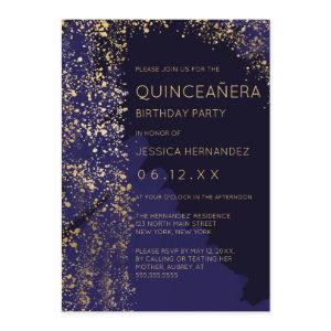 Navy Gold Paint Splatter Brushstroke Quinceañera