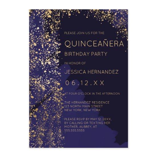Navy Gold Paint Splatter Brushstroke Quinceañera