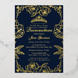 Navy Gold Rose Garden Quinceanera Foil