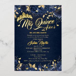 Navy Gold Rose Mis Quince Quinceanera  Foil