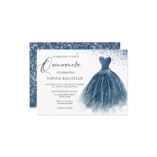 Navy Indigo Glitter Dress Gown Quinceanera Party
