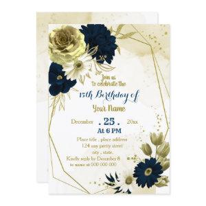 Navy ivory floral gold geometric birthday party
