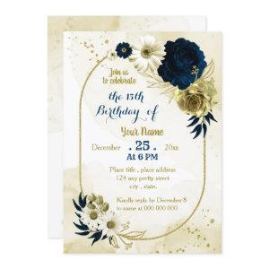 Navy ivory floral gold geometric birthday party