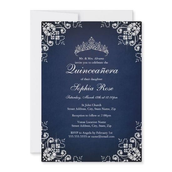 Navy Jewel Tiara Butterfly Quinceanera