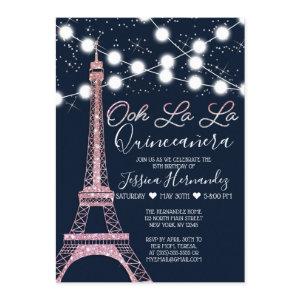 Navy Paris Eiffel Tower Glitter Lights Quinceañera