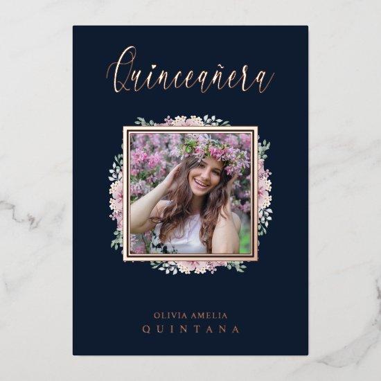 Navy Quinceañera Trendy Garland Photo Spanish Foil