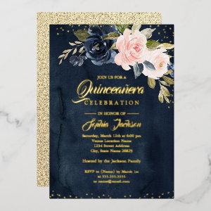NAVY REAL GOLD FOIL Blush Pink Floral Quinceanera Foil