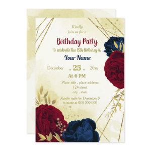 navy red flowers gold leaves birthday