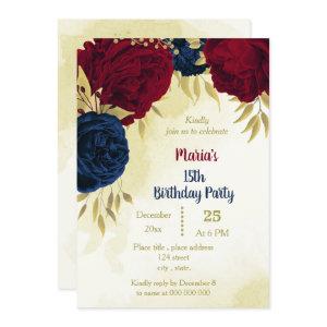 navy red flowers gold leaves birthday
