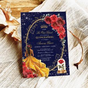 Navy Red Gold Enchanted Rose Quinceañera Party