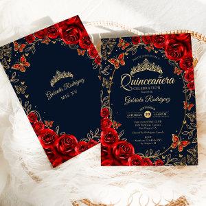 Navy Red Gold Quinceanera