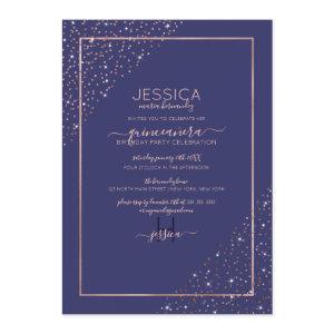 Navy Rose Gold Confetti Corners Quinceañera