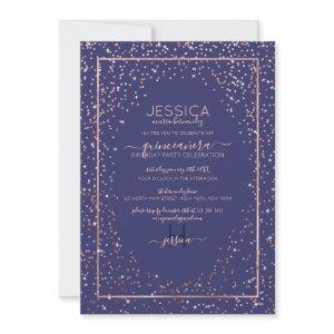 Navy Rose Gold Glitter Confetti Border Quinceañera