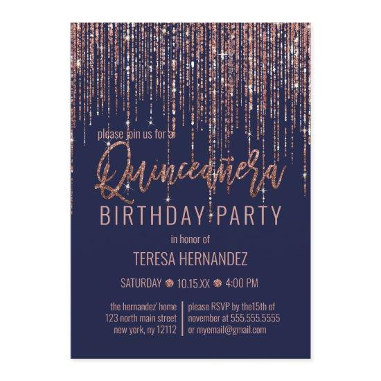 Navy Rose Gold Glitter Fringe Curtain Quinceañera