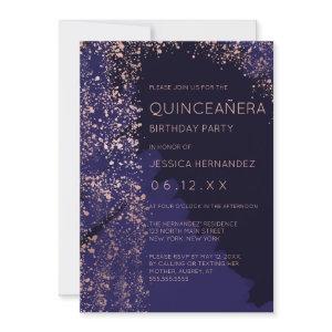 Navy Rose Gold Splatter Brushstroke Quinceañera