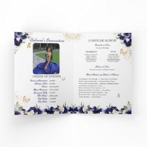 Navy Royal Blue Floral Tiara Butterfly Quinceanera Program
