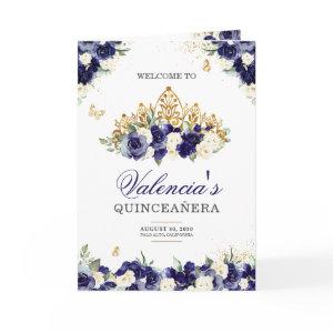 Navy Royal Blue Floral Tiara Butterfly Quinceanera Program