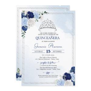 Navy Royal Light Blue Silver Rose Flor Quinceañera